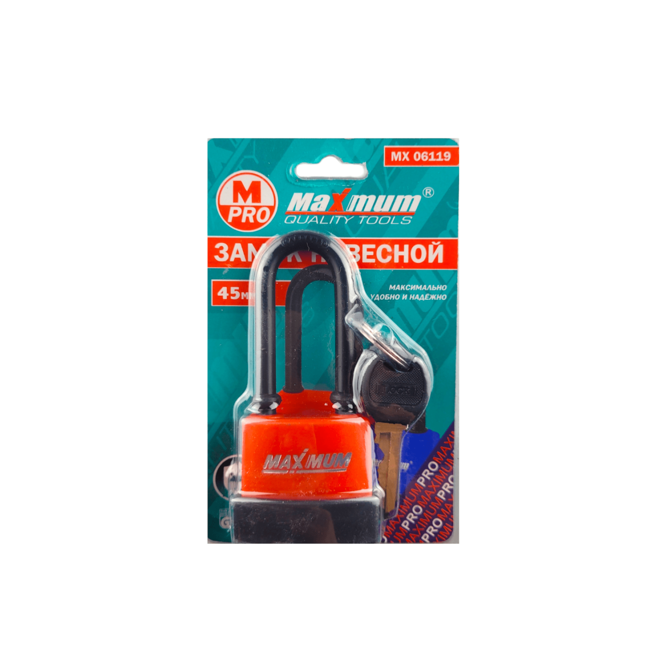 Замок навесной всепогодный 45 мм, с длинным ушком, автоматическое закрытие, "MAXIMUM" MX 06119 оптом
